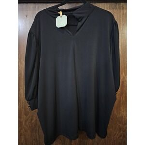 Ryegrass Tunic Blouse Womens 3X‎ Black Long Sleeve Button Cuffs Pullover Top NWT